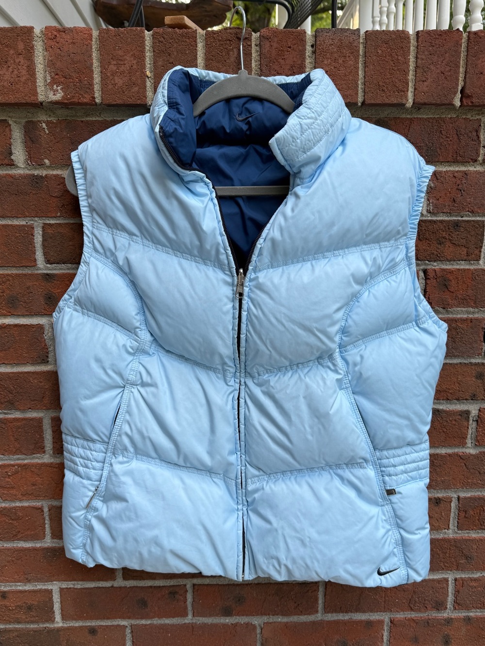Nike Reversible Blue Puffer Quilted Down Vest Size XL Kids 16-18 Women Medium Lg